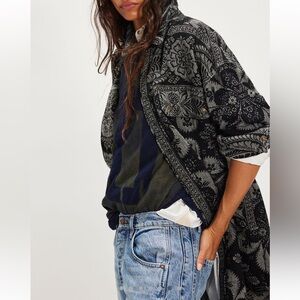 Free People We the Free London Fog Jacquard Shirt Black & Tea Combo